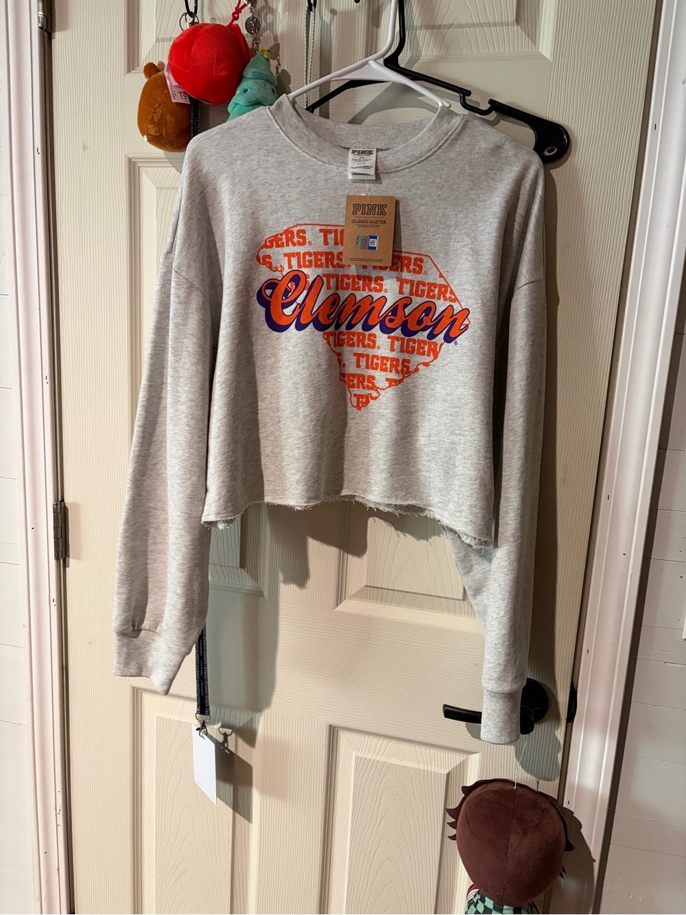 PINK Victoria's Secret by Victoria's Secret Clemson Cropped Sweatshirt - Gray